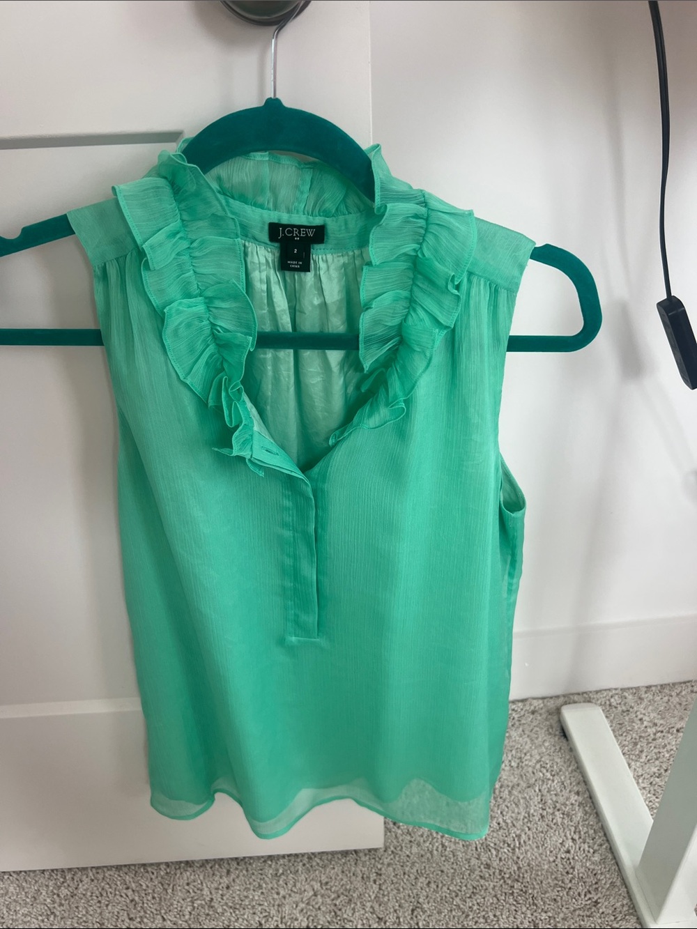 J. Crew ruffle neck chiffon sleeveless blouse size 2